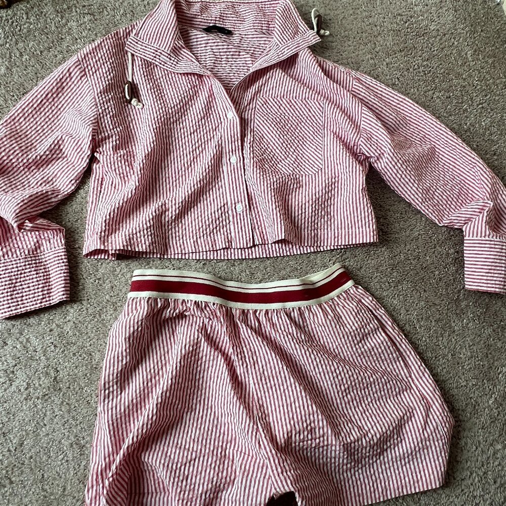 Zara Candycane red striped nautial inspired top and shorts